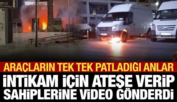 Alacaklı kişi borçlu firmanın araçlarını yaktı ve o anları da kayda aldı
