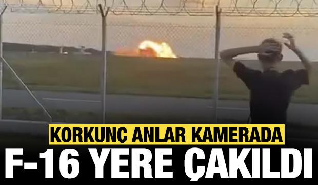 Polonya'ya ait F-16 savaş uçağı böyle düştü: Görenlerin tepkisi kamerada!