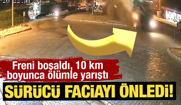 Tırın freni boşaldı, sürücünün soğukkanlılığı faciayı böyle önledi