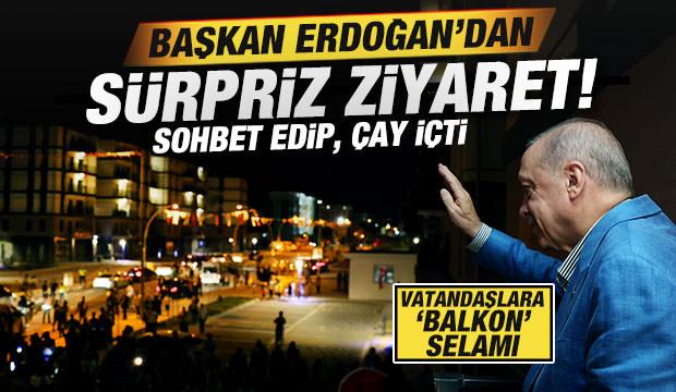 Erdoğan'dan depremzede aileye sürpriz ziyaret! Vatandaşlara 'balkon' selamı