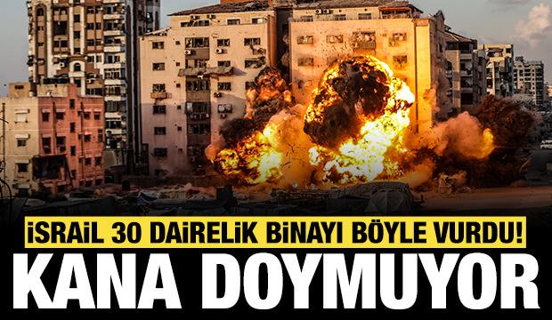 Kana doymuyorlar! İşgalci İsrail Gazze'de 30 dairelik binayı böyle vurdu!