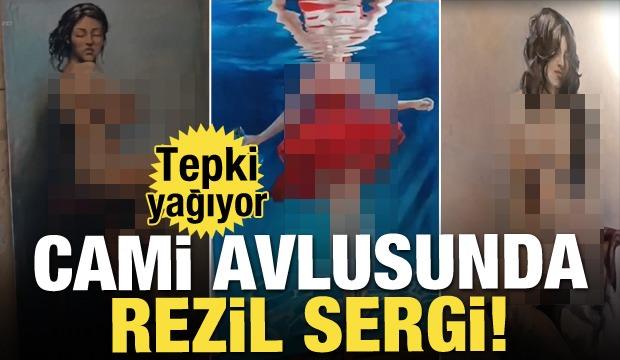 Cami avlusunda rezil sergi! Tepki yağıyor
