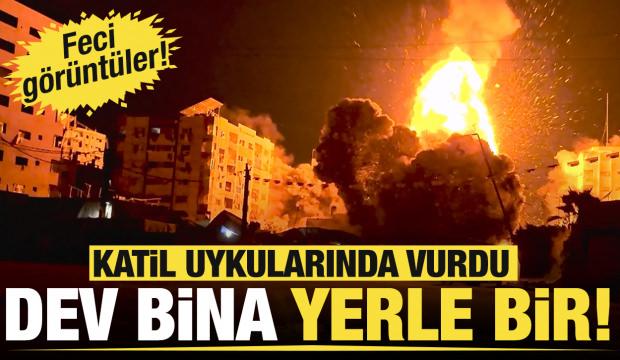 İsrail Gazze'deki Sevra Caddesi'nde bir binaya bombalı saldırı gerçekleştirdi