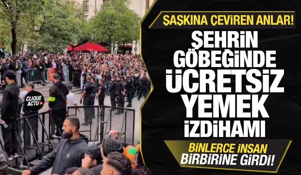 Şehrin göbeğinde ücretsiz yemek izdihamı: Binlerce insan birbirine girdi