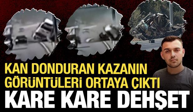 Tırın yol kenarındaki direğe çarptığı dehşet kazanın görüntüleri