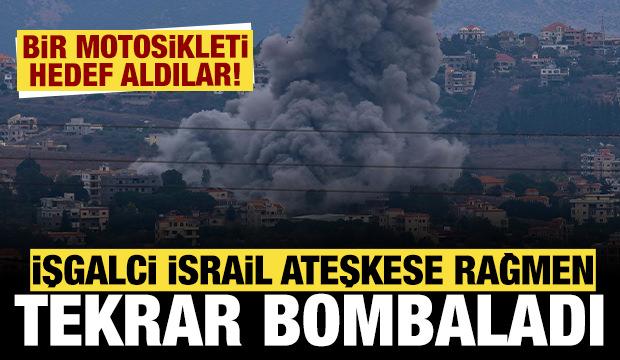 İşgalci İsrail ateşkese rağmen tekrar bombaladı: Bir motosikleti hedef aldılar!