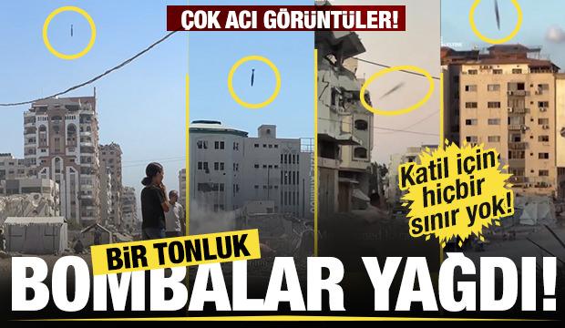 İsrail Gazze'de onlarca binayı yerle bir etti! Gökten bir tonluk bombalar yağdı