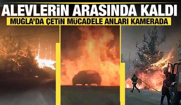 Muğla'daki orman yangınında araç alevlerin arasında kaldı!