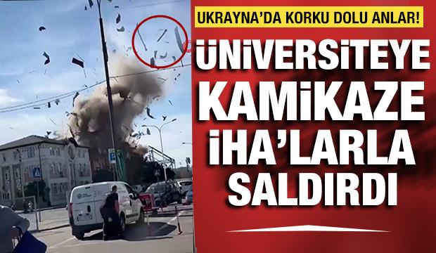 Rusya'nın Ukrayna'daki üniversite binasını hedef aldığı İHA saldırısı kameralara yansıdı