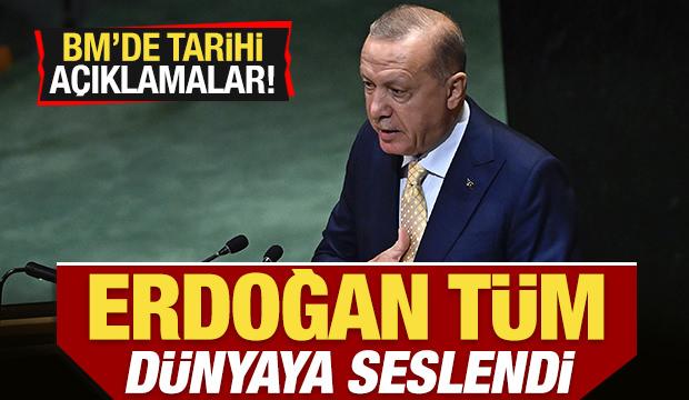 Erdoğan'dan BM'de tarihi Filistin açıklaması! Tüm dünyaya seslendi