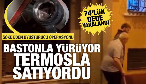 Beyoğlu'nda şaşırtan operasyon! Termosta uyuşturucu satan bastonlu dede yakalandı