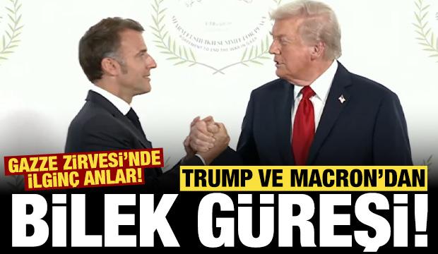 Trump ve Macron adeta bilek güreşi yaptılar! Gazze Zirvesi'nde ilginç anlar...
