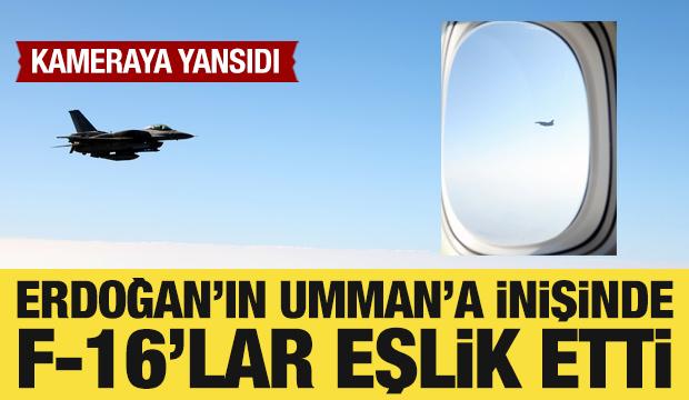 Cumhurbaşkanı Erdoğan'ın Maskat Havaalanına inişinde F-16 savaş uçakları eşlik etti