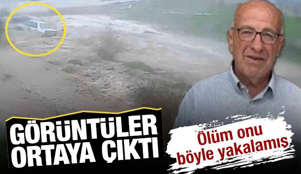 Foça'da Bülent Kaptanoğlu'nun aracıyla sele kapıldığı anların görüntüleri ortaya çıktı