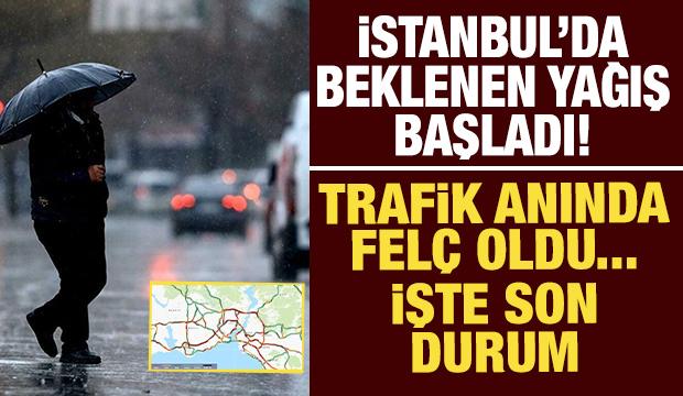 İstanbul'da beklenen yağış başladı, trafik bir anda felç oldu: İşte son durum!
