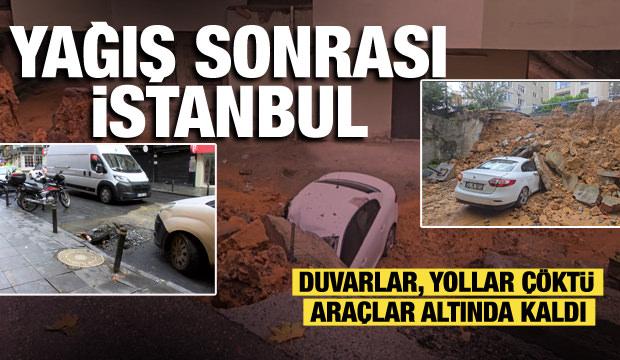 İstanbul’da yağış bilançosu: Maltepe'de duvar, Şişli’de yol, Beşiktaş'ta merdiven çöktü