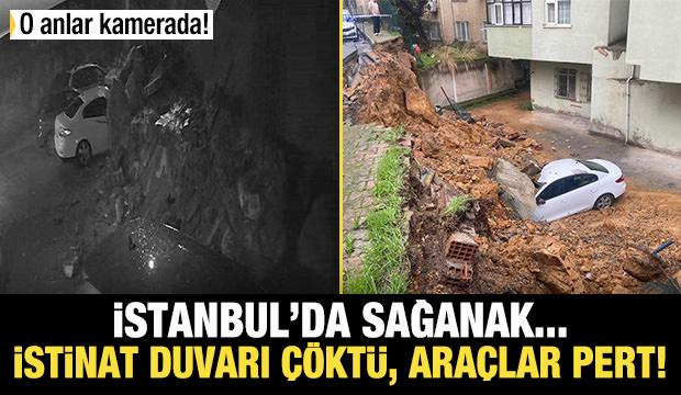 Maltepe’de istinat duvarı park halindeki 3 otomobilin üzerine çöktü!
