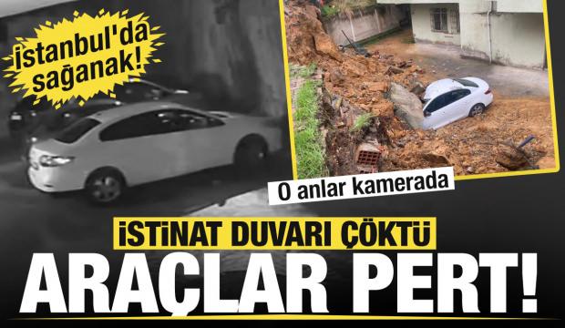 Maltepe’de istinat duvarı park halindeki 3 otomobilin üzerine çöktü!