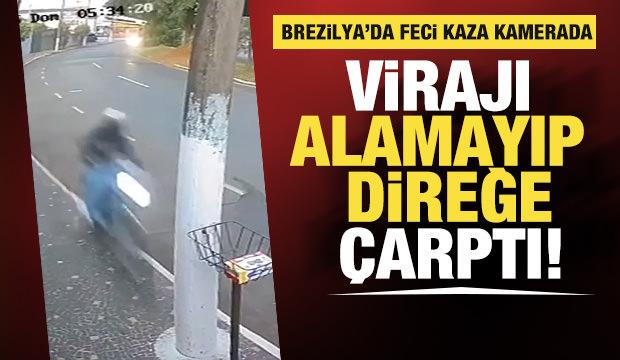 Brezilya'da feci kaza! Virajı alamadı direğe çarptı