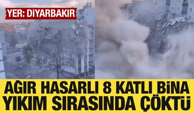 Diyarbakır’da ağır hasarlı 8 katlı bina, yıkım sırasında çöktü