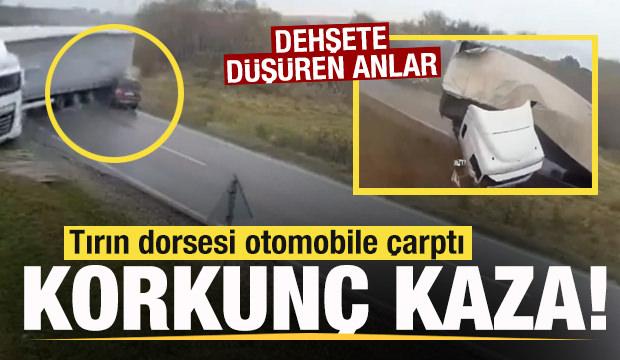 Kontrolden çıkan tırın dorsesi otomobile çarptı! 2 kişi hayatını kaybetti