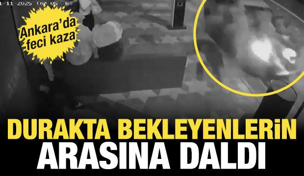 Ankara'da otomobil durağa daldı: 6 yaralı; kaza anı kamerada