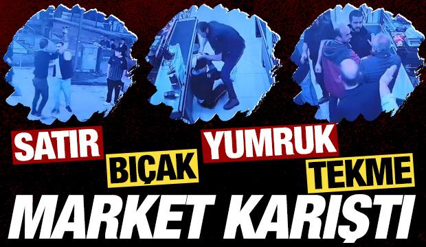 Oğlunu darbeden market çalışanını yumruklayıp tekmelediği anlar kamerada  