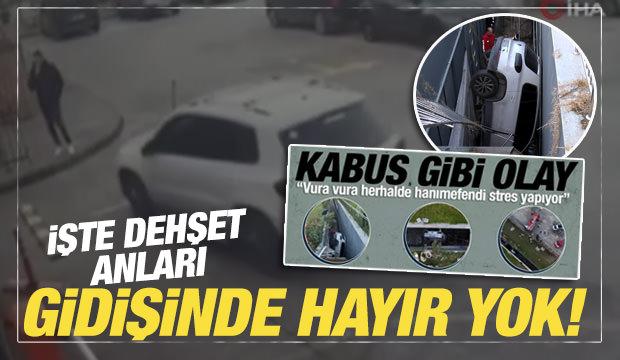 Otoparkta araçlara çarparak boşluğa düşen sürücünün görüntüleri ortaya çıktı