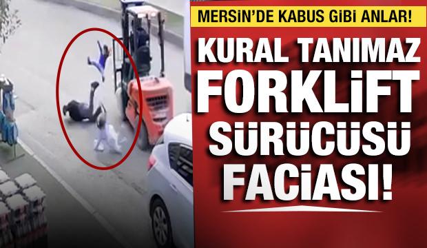 Yürekleri ağza getiren kaza! Kural tanımaz forklift sürücüsü dehşet saçtı! 