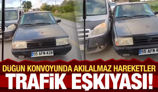 Düğün konvoyunda akılalmaz dalaşma! 