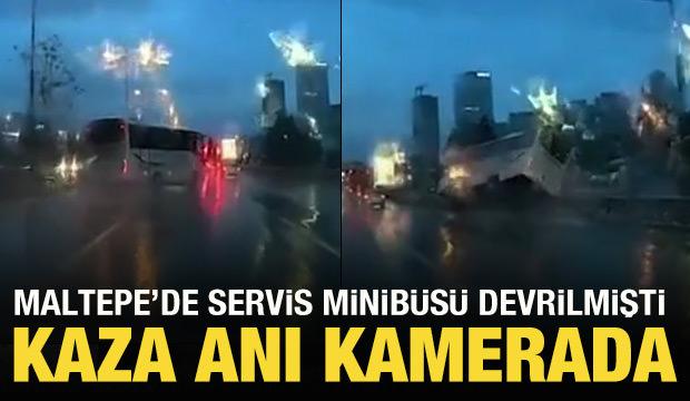 Maltepe D-100'de servis minibüsü devrildi: 1'i ağır 11 yaralı