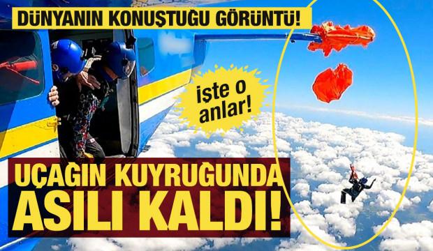 Paraşütçünün paraşütü, atladığı uçağın kuyruğuna takıldı