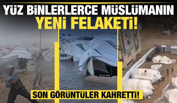 Gazze'de yerinden edilmiş Filistinlilerin &ccedil;adırları sular altında kaldı