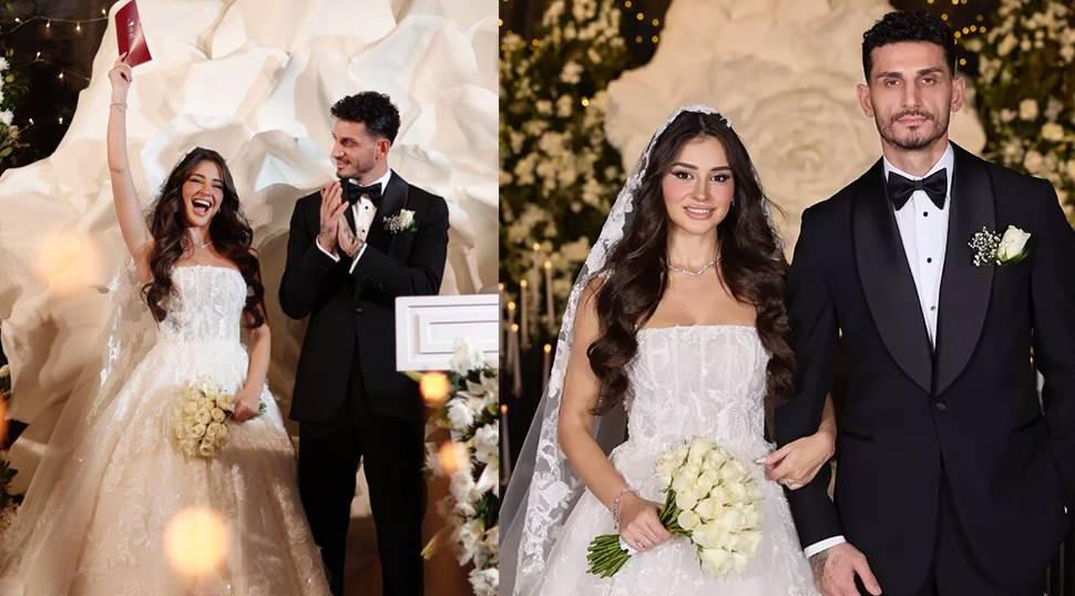 Samet Akaydın ve Hazal &Ccedil;ağlar d&uuml;nyaevine girdi! G&ouml;rkemli d&uuml;ğ&uuml;ne futbolcular akın etti