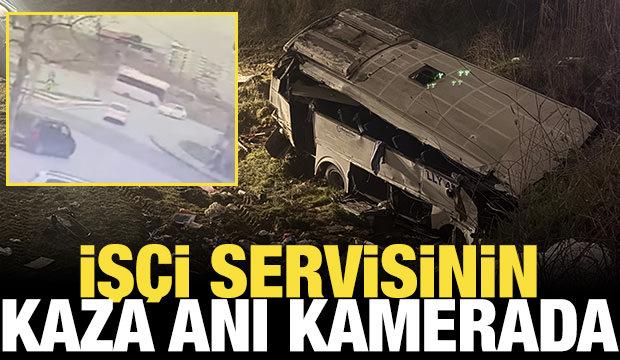 Şarampole yuvarlanan iş&ccedil;i servisinin kaza anı kamerada