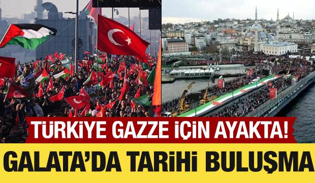 T&uuml;rkiye, Filistin i&ccedil;in ayakta! Galata K&ouml;pr&uuml;s&uuml;'nde d&uuml;zenlenen y&uuml;r&uuml;y&uuml;ş i&ccedil;in yoğun katılım