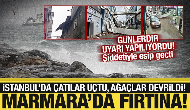 Marmara'da fırtına kabusu! &Ccedil;atılar u&ccedil;tu, ağa&ccedil;lar kırıldı...