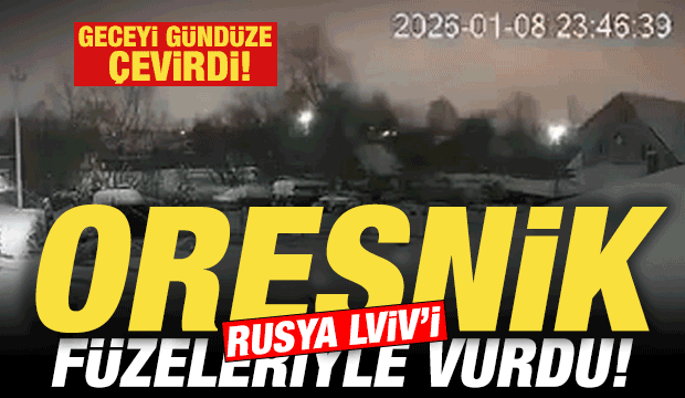 Rusya, Oreşnik f&uuml;zeleriyle vurdu! Geceyi g&uuml;nd&uuml;ze &ccedil;evirdi! Saldırı anı kamerada