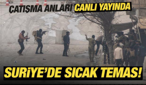 Suriye&rsquo;de yaşanan sıcak &ccedil;atışma anları canlı yayında g&ouml;r&uuml;nt&uuml;lendi