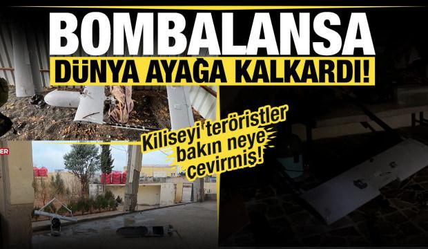 Suriye'de ter&ouml;r &ouml;rg&uuml;t&uuml; YPG'nin dron at&ouml;lyesine &ccedil;evirdiği kilise g&ouml;r&uuml;nt&uuml;lendi