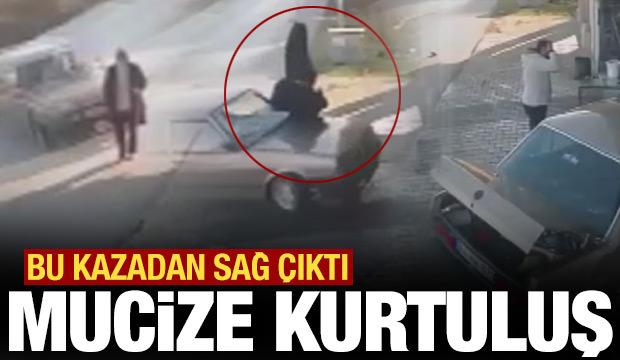 Otomobilin &ccedil;arptığı yaya metrelerce savruldu! Şans eseri kazadan sağ &ccedil;ıktı
