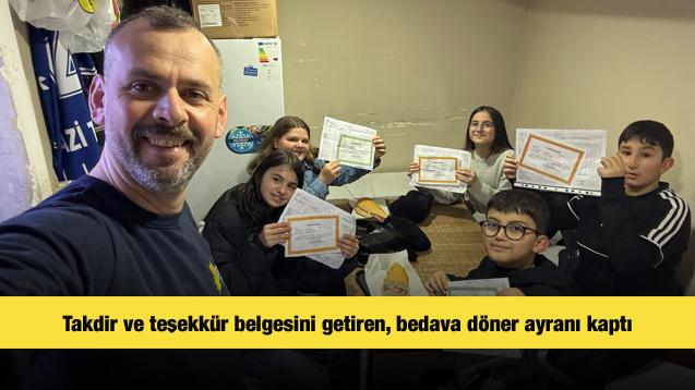 Takdir ve teşekk&uuml;r belgesini getiren, bedava d&ouml;ner ayranı kaptı