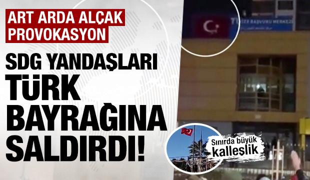 Al&ccedil;ak provokasyon: SDG sempatizanları T&uuml;rk bayrağına saldırdı!