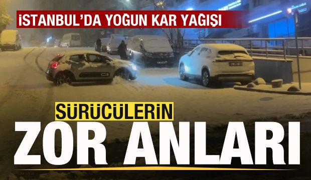 İstanbul'da yoğun kar yağışı! S&uuml;r&uuml;c&uuml;lerin zor anları