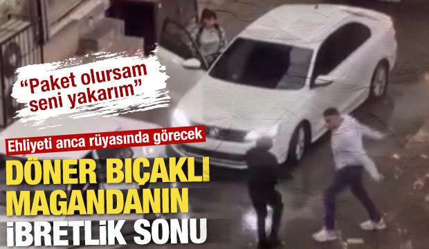 D&ouml;ner bı&ccedil;ağıyla trafikte tartıştı, ehliyetine el konuldu: Videoyu yayınlayanı tehdit etti
