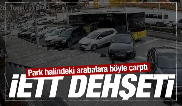 Esenler&rsquo;de İETT otob&uuml;s&uuml; park halindeki 2 otomobile &ccedil;arptı