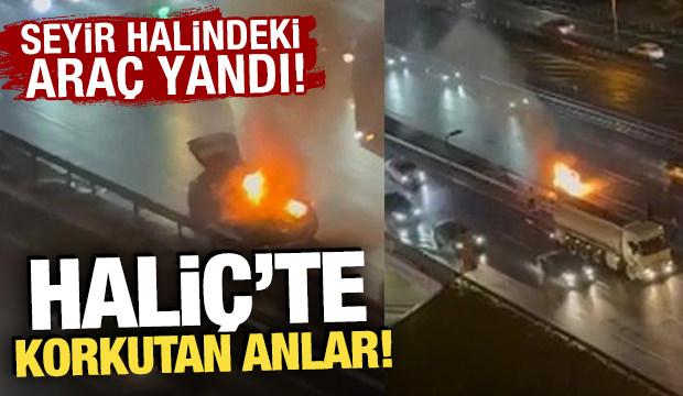 Hali&ccedil; K&ouml;pr&uuml;s&uuml;'nde seyir halindeki otomobil yandı