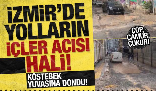 İzmir'de yolların hali 'yok artık' dedirtti: K&ouml;stebek yuvasına d&ouml;nd&uuml;!