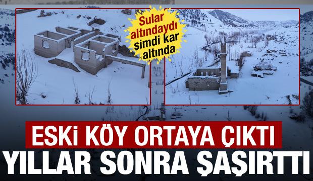 Kuraklık geri getirdi: 16 yıl sonra Sivas'taki k&ouml;y ortaya &ccedil;ıktı! Şimdi de karlar altında