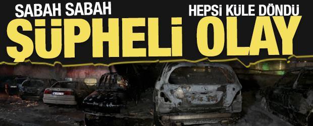 Maslak'ta ş&uuml;pheli yangın: 5 ara&ccedil; aynı anda alevlere teslim